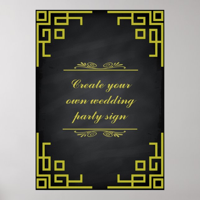 Poster Panneau noir Swirl Green Border Wedding Party (Devant)
