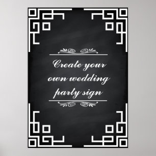 Poster Panneau noir Swirl White Border Wedding Party