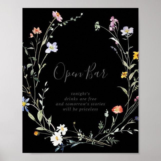 Poster Panneau Open Bar Mariage Floral Multicolor Wild (Devant)