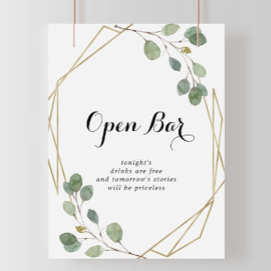 Poster Panneau Open Bar Mariage Géométrique Or