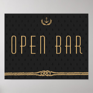 Poster Panneau Open Bar Mariage Noir Et Or