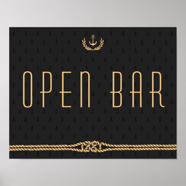 Poster Panneau Open Bar Mariage Noir Et Or (Devant)