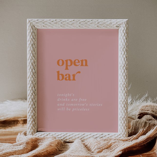 Poster Panneau Open Bar Mariage Retro Summer Pink et Oran (Créateur téléchargé)