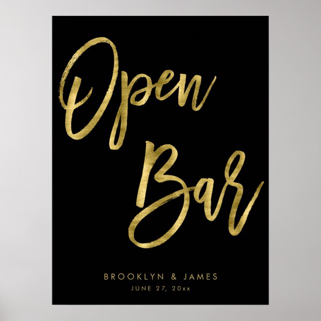 Poster Panneau Open Bar Noir Et Or 18x24 (Devant)