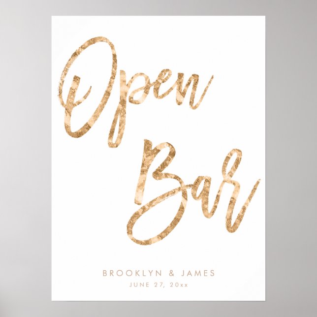 Poster Panneau Open Bar Or Et Blanc 18x24 (Devant)