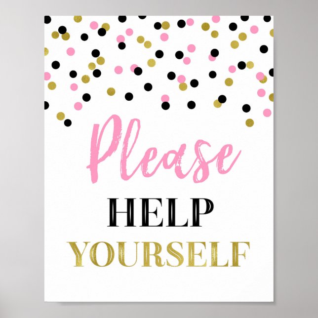 Poster Panneau Or Rose Noir Confettis Servez-Vous (Devant)