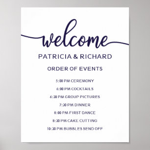 Poster Panneau Ordre mariage des événements   Chic Navy B