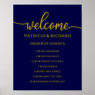 Poster Panneau Ordre mariage des événements   Gold Navy B