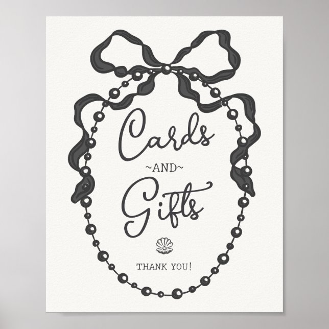 Poster Panneau Pearles Black Coquette Cartes et cadeaux (Devant)