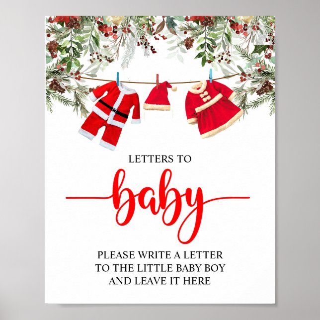 Poster Panneau père Noël Lettres Baby showers de Noël à b (Devant)