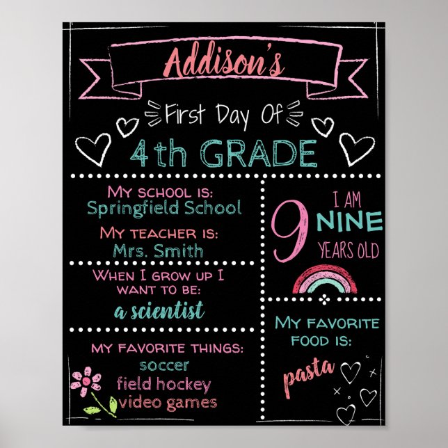 Poster Panneau personnalisable du premier jour d'école po (Devant)
