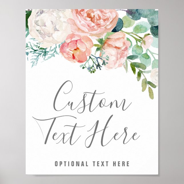 Poster Panneau personnalisé avec texte Fleurs de pivoine  (Devant)