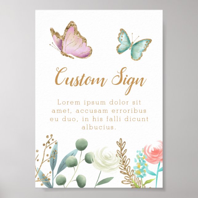 Poster Panneau personnalisé Baby shower de jardin papillo (Devant)