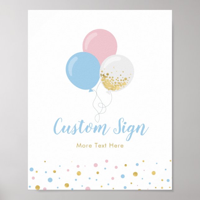 Poster Panneau personnalisé Baby shower rose, bleu et or (Devant)