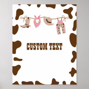 Poster Panneau personnalisé Baby shower rose cowgirl