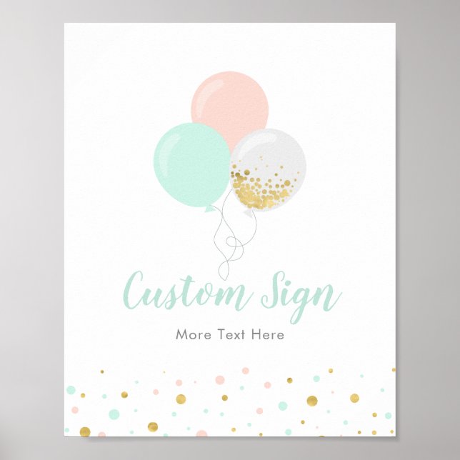 Poster Panneau personnalisé Baby shower rose, menthe et o (Devant)
