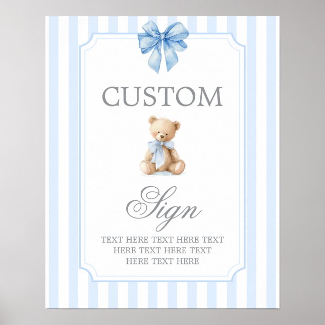 Poster Panneau personnalisé ours rayures bleues (Devant)