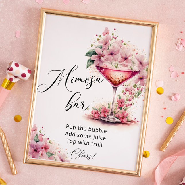 Poster Panneau Pétales et Prosecco Floral Rose Mimosa Bar (Créateur téléchargé)
