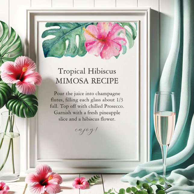 Poster Panneau Pétales tropicales et Prosecco Mimosa (Custom petals and prosecco sign tropical pink hibiscus flower art by Victoria Grigaliunas)