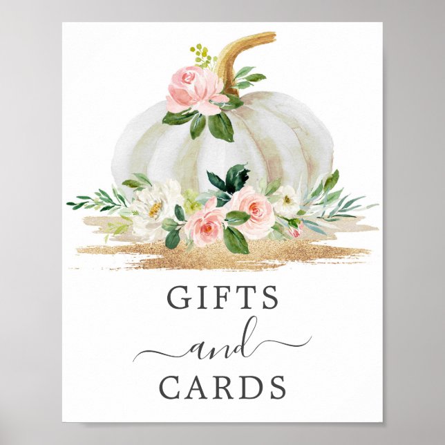 Poster Panneau Petit Baby shower rose Citrouille Cadeaux  (Devant)