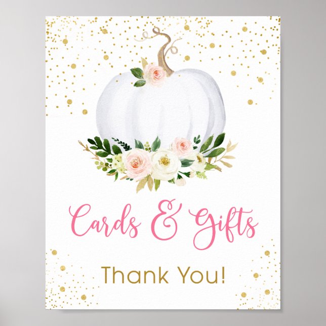 Poster Panneau Petite carte or rose Citrouille et cadeaux (Devant)