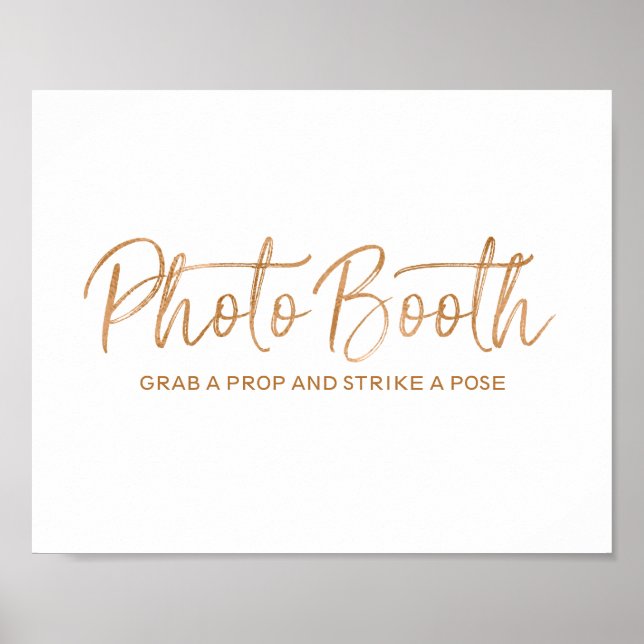 Poster Panneau Photo Booth 8x10 Rose élégant Mariage or (Devant)