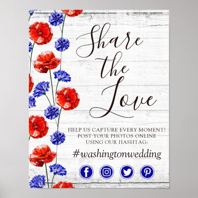 Poster Panneau photo du Mariage Red Poppy & Cornflower (Devant)
