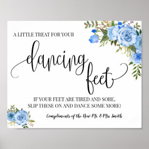 Poster Panneau pieds dansants tongs mariage bleu floral