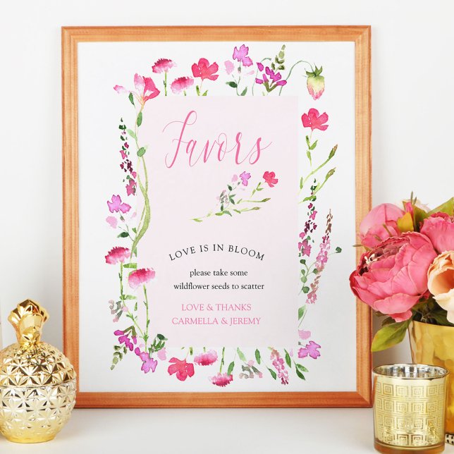Poster Panneau pour les Faveurs de Fête de Fiançailles av (Favor table sign sign from my Pink Wildflower Collection. )