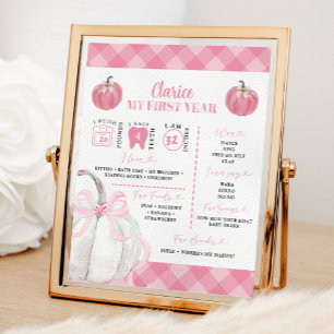 Poster Panneau Premier Anniversaire Fille Citrouille Prép