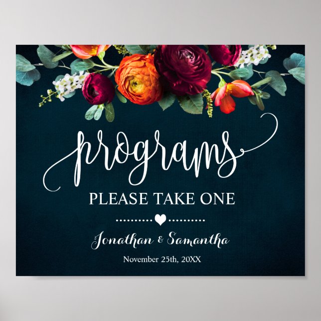 Poster Panneau Programme de Mariage en Navy (Devant)