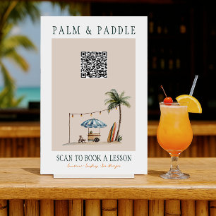 Poster Panneau QR de leçon de surf à l'aquarelle