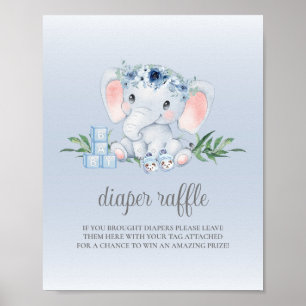 Poster Panneau rabat Baby shower bébé bleu éléphant