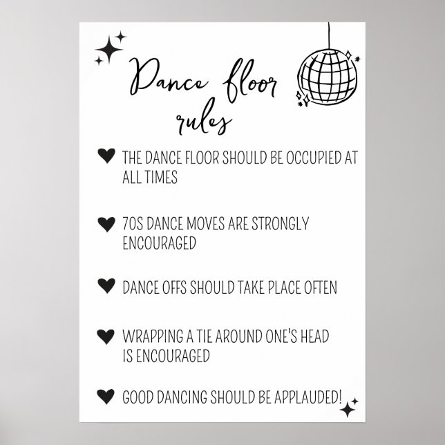Poster Panneau Règles du plancher de danse | Décor mariag (Devant)