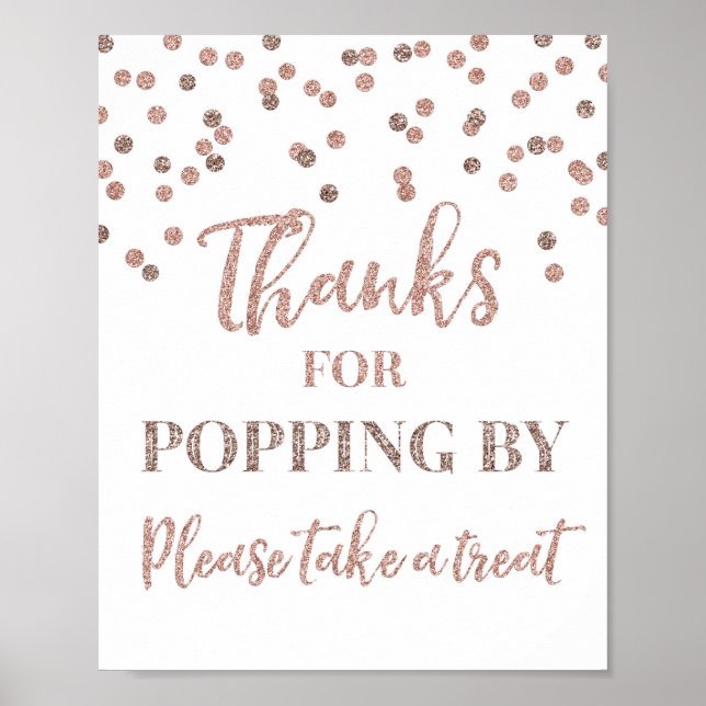 Poster Panneau Remerciements Confetti Rose Gold pour Visi (Devant)