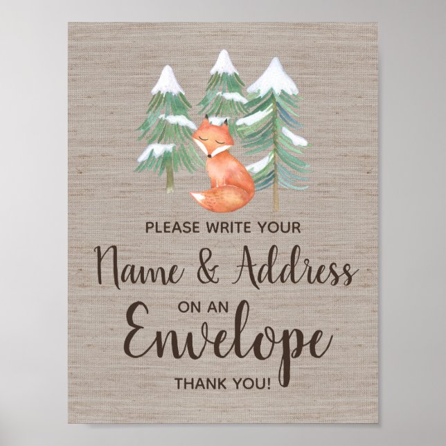Poster Panneau Renard de la Forêt d'Hiver Adresse Une Env (Devant)