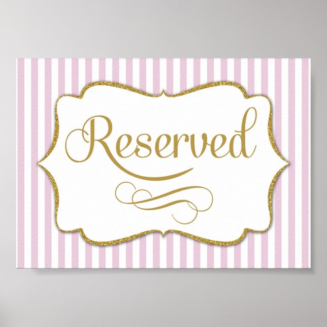 Poster Panneau Réservé Rose Bande Dorée (Devant)