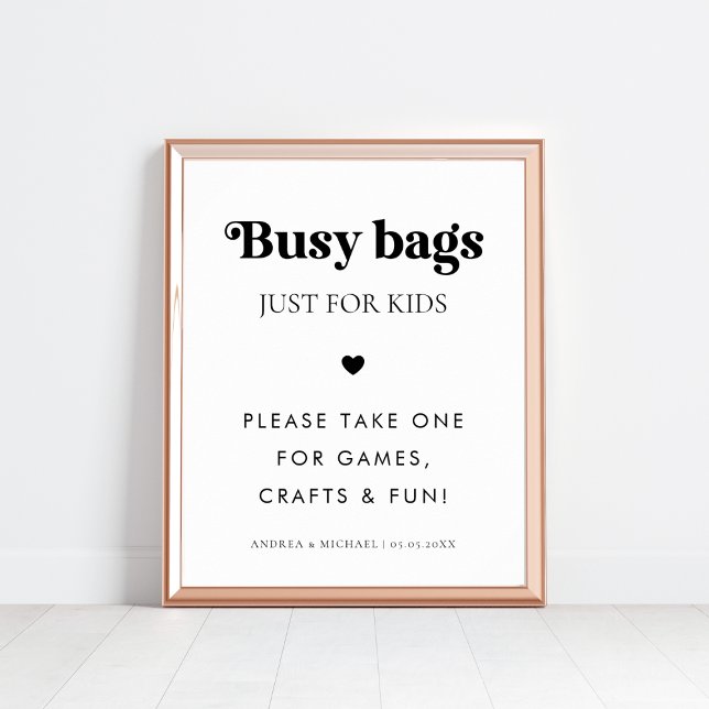 Poster Panneau rétro Script Busy Sacs pour Enfants Mariag (Créateur téléchargé)