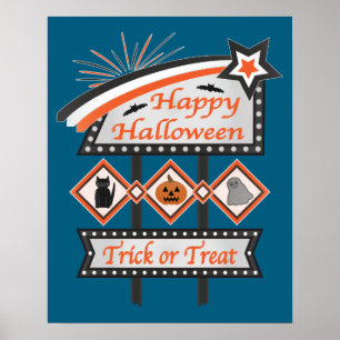 Poster Panneau rétro vintage Halloween – Des bonbons ou u