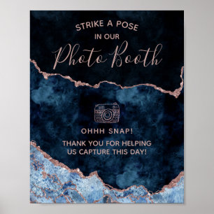 Poster Panneau Rose bleu marine Gold Agate Photo Booth Ma