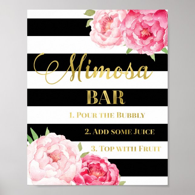 Poster Panneau Rose Floral Mimosa Bar Signe Or Grandes No (Devant)