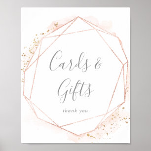 Poster Panneau rose Gold Watercolor Cartes et cadeaux géo