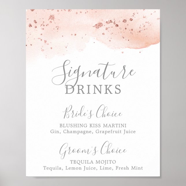 Poster Panneau rose or Aquarelle Signature Boissons (Devant)