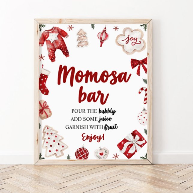 Poster Panneau rouge Baby shower de Noël Momosa Bar (Créateur téléchargé)