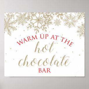 Poster Panneau rouge Hot Chocolat Bar Gold Snowflake