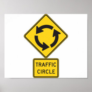 Poster Panneau routier rond-point jaune diamant