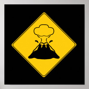 Poster Panneau routier - Volcan