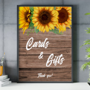 Poster Panneau Rustique Cartes et cadeaux de tournesol