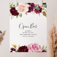 Panneau Rustique Floral Botanique Mariage Open Bar