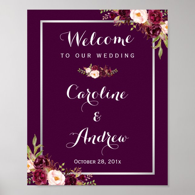 Poster Panneau Rustique Mariage d'accueil Plum violet (Devant)